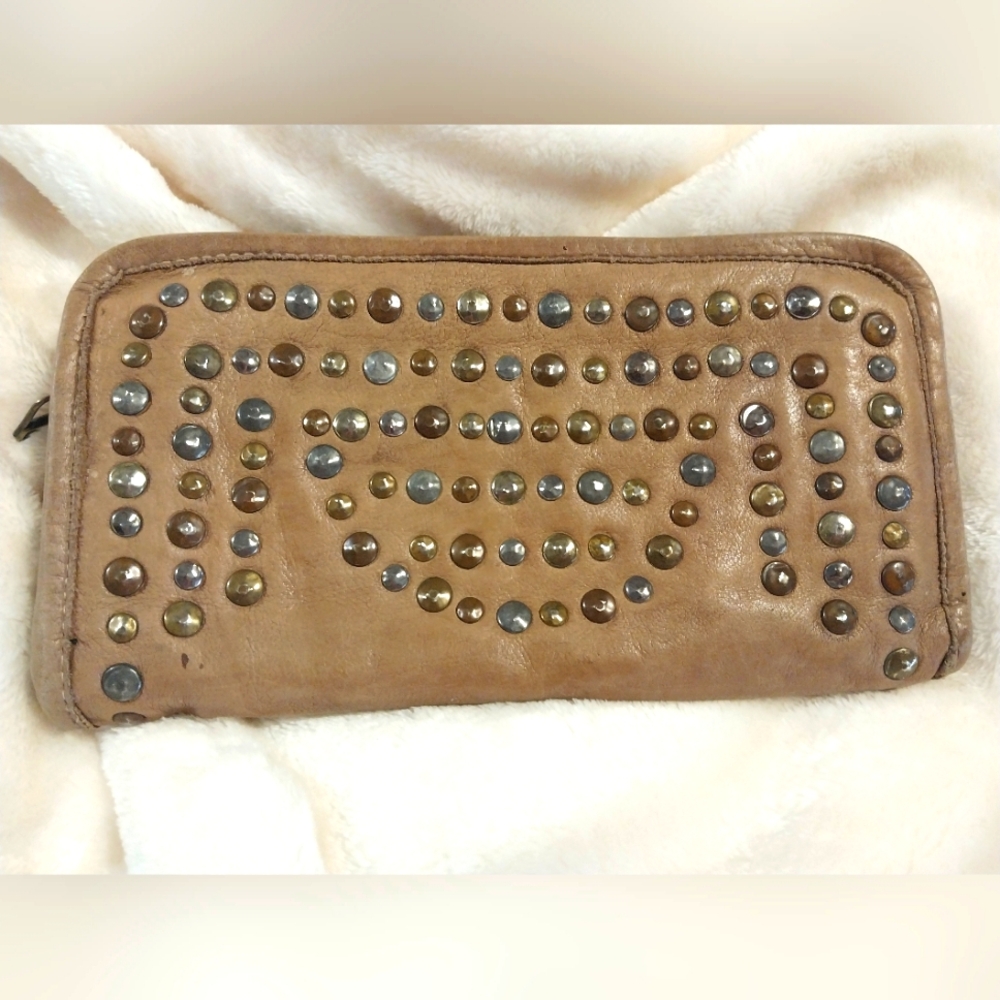 Viola Castellani Clutch.  Made in Italy. Genuine Leather With Metal Studs